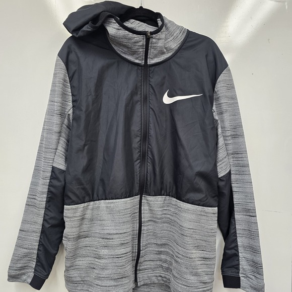 Nike Mens‎ XL Therma Winterized Dri-fit Basketball Full Zip Hooded Jacket BLK - Picture 1 of 8